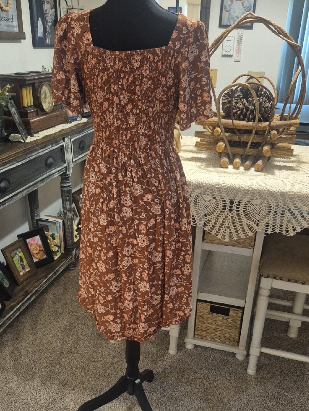 Angie Brown Floral Puff-Sleeve Mini Dress - Picture 2 of 8